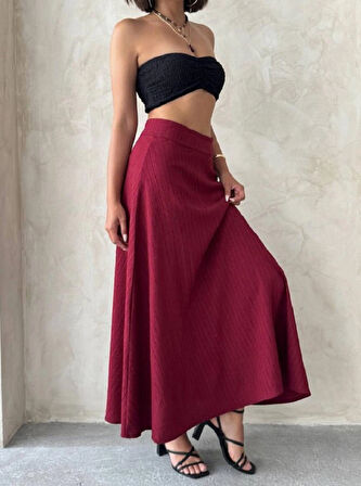 Bordo Uzun Astarlı Kadın Etek