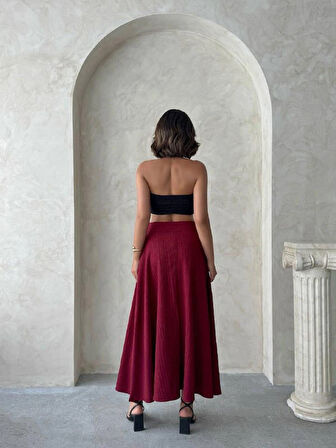 Bordo Uzun Astarlı Kadın Etek