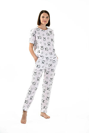 Yeni Inci Panda Baskı Kadın Pijama Takımı