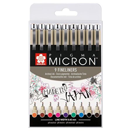 Sakura PİGMA MİCRON Teknik Kalem FINELINERS 9 RENK SET