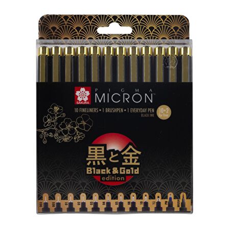 Sakura PİGMA MİCRON Teknik Kalem BLACK & GOLD EDITION SET 12'Lİ