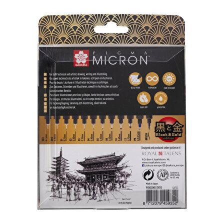 Sakura PİGMA MİCRON Teknik Kalem BLACK & GOLD EDITION SET 12'Lİ