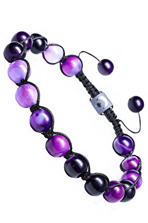 Makrome Doğal Damarlı Ametist Bileklik