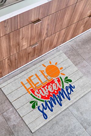 Hello Summer İç ve Dış Mekan Dekoratif Çok Amaçlı Kapı Önü Paspası