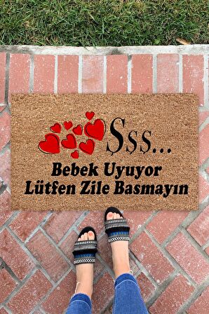 Bebek Uyuyor İç ve Dış Mekan Dekoratif Çok Amaçlı Kapı Önü Paspası