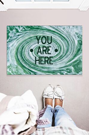 You Are Here Çok Amaçlı İç ve Dış Mekan Dekoratif Kapı Önü Paspası 45x70