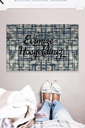 Evimize Hoşgeldiniz Eskitme Dekoratif Çok Amaçlı Kapı Önü Paspası 45x70