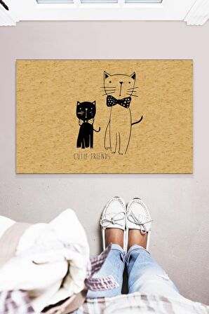 Cute Cats Dekoratif Çok Amaçlı İç ve Dış Mekan Kapı Önü Paspası 45x70