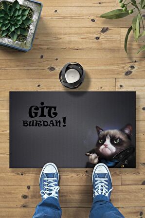 Git Buradan Koyu Kedi Dekoratif İç ve Dış Mekan Paspası 45x70