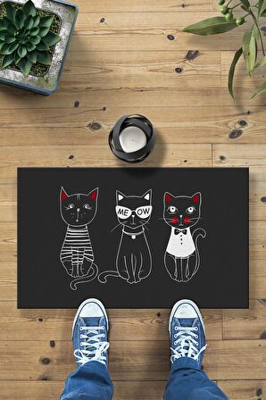 Meaw 3 Kedi Dekoratif İç ve Dış Mekan Paspası 45x70