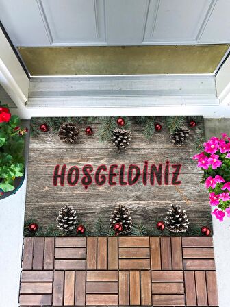 Hoşgeldiniz Ahşap Kapı Önü Paspası Dekoratif Kapı Paspası Dış Mekan Paspas Ev Içi Paspası 45x70cm