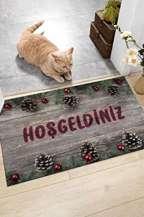 Hoşgeldiniz Ahşap Kapı Önü Paspası Dekoratif Kapı Paspası Dış Mekan Paspas Ev Içi Paspası 45x70cm