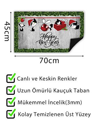 Yenil Yıl Kedi Kapı Önü Paspası Dekoratif Kapı Paspası Dış Mekan Paspas Ev Içi Paspası 45x70cm