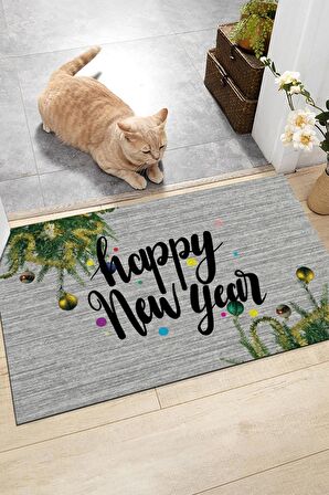 Happy New Year Kapı Önü Paspası Dekoratif Kapı Paspası Dış Mekan Paspas Ev Içi Paspası 45x70cm