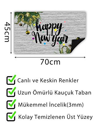 Happy New Year Kapı Önü Paspası Dekoratif Kapı Paspası Dış Mekan Paspas Ev Içi Paspası 45x70cm