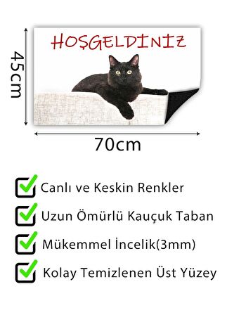 Siyah Kedi Hoşgeldiniz Kapı Önü Paspası Dekoratif Kapı Paspası Dış Mekan Paspas Ev Içi Paspası 45x70cm