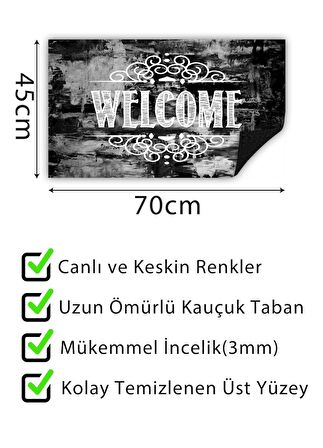 Welcome Karalama Kapı Önü Paspası Dekoratif Kapı Paspası Dış Mekan Paspas Ev Içi Paspası 45x70cm