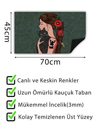 Dost Kedi Kapı Önü Paspası Dekoratif Kapı Paspası Dış Mekan Paspas Ev Içi Paspası 45x70cm