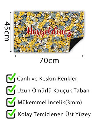 Hoşgeldiniz Papatya Kapı Önü Paspası Dekoratif Kapı Paspası Dış Mekan Paspas Ev Içi Paspası 45x70cm