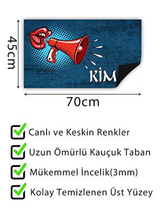 Kim O Megafon Kapı Önü Paspası Dekoratif Kapı Paspası Dış Mekan Paspas Ev Içi Paspası 45x70cm