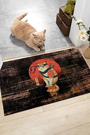 Ninja Kedi Kapı Önü Paspası Dekoratif Kapı Paspası Dış Mekan Paspas Ev Içi Paspası 45x70cm