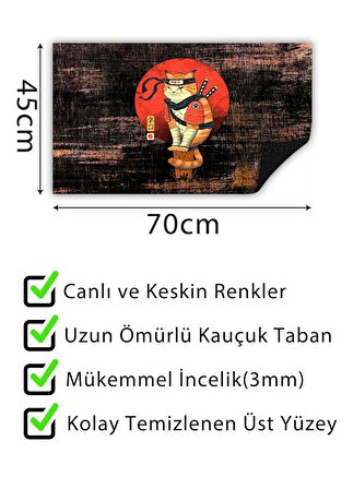 Ninja Kedi Kapı Önü Paspası Dekoratif Kapı Paspası Dış Mekan Paspas Ev Içi Paspası 45x70cm