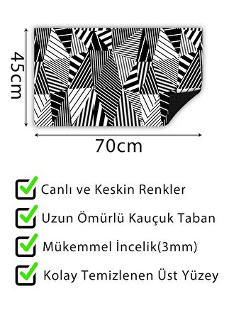 Siyah Beyaz Parçalı Kapı Önü Paspası Dekoratif Kapı Paspası Dış Mekan Paspas Ev Içi Paspası 45x70cm