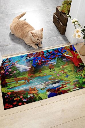 Manzara Hayvanlar Kapı Önü Paspası Dekoratif Kapı Paspası Dış Mekan Paspas Ev Içi Paspası 45x70cm