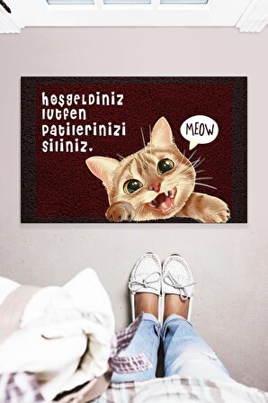 Patilerinizi Siliniz Meow Dekoratif Çok Amaçlı Kapı Önü Paspası 45x70