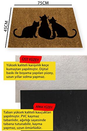 Patilerinizi Siliniz Meow Dekoratif Çok Amaçlı Kapı Önü Paspası 45x70