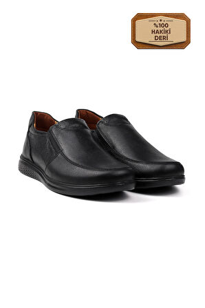 Erkek Siyah Hakiki Deri Ayakkabı, Ortopedik Taban Loafer Ayakkabı Günlük Casual Ayakkabı
