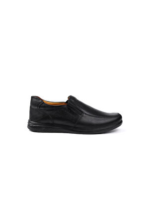 Erkek Siyah Hakiki Deri Ayakkabı, Ortopedik Taban Loafer Ayakkabı Günlük Casual Ayakkabı