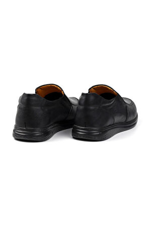 Erkek Siyah Hakiki Deri Ayakkabı, Ortopedik Taban Loafer Ayakkabı Günlük Casual Ayakkabı