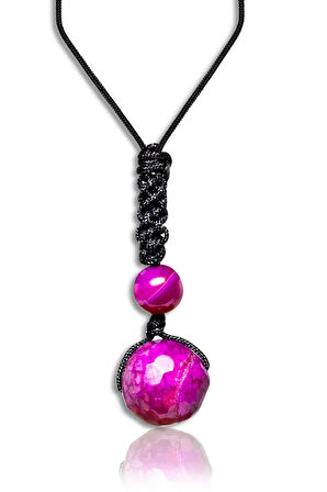 Sertifikalı Ayarlanabilir Doğal Mor Akik Taşı Kolye