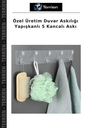 Özel Üretim Duvar Askılığı Yapışkanlı 5 Kancalı Askı