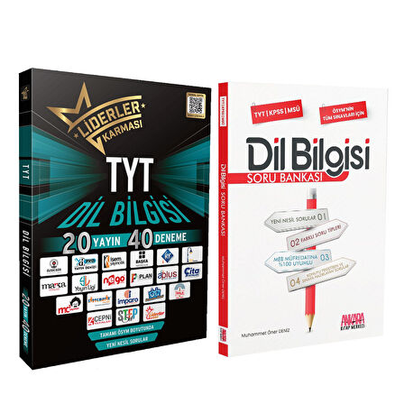 Liderler Karması TYT Dil Bilgisi 20 Yayın 40 Deneme ve AKM Dil Bilgisi Soru Bankası Seti 2 Kitap