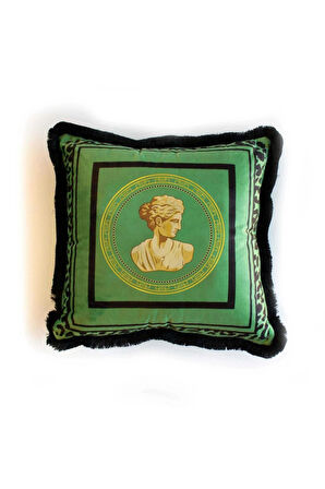 Yeşil Büst Detaylı Kadife Yastık/Kırlent (Dolgu Boncuk Elyaf, Ulusl. Yıkama Ve Solmama Sertifikası)
