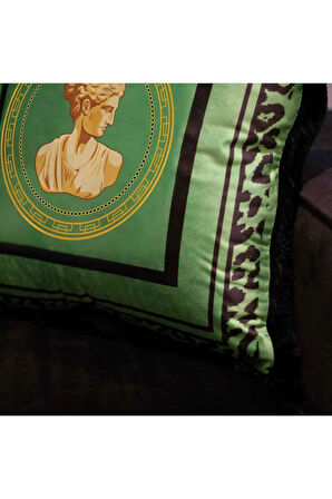 Yeşil Büst Detaylı Kadife Yastık/Kırlent (Dolgu Boncuk Elyaf, Ulusl. Yıkama Ve Solmama Sertifikası)