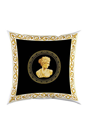 Siyah Büst Detaylı Kadife Yastık/Kırlent (Dolgu Boncuk Elyaf, Ulusl. Yıkama Ve Solmama Sertifikası)
