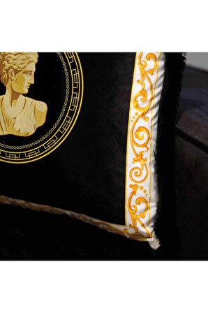 Siyah Büst Detaylı Kadife Yastık/Kırlent (Dolgu Boncuk Elyaf, Ulusl. Yıkama Ve Solmama Sertifikası)