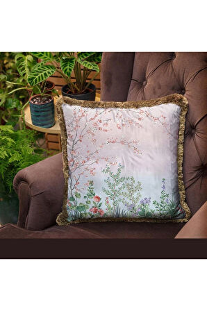 Renkli Çiçek Detaylı Yastık/Kırlent (Dolgu Boncuk Elyaf, Ulusl. Yıkama Ve Solmama Sertifikası)