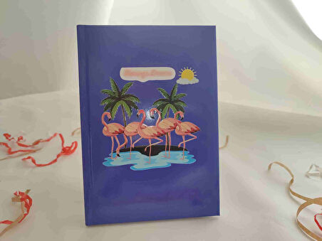 Flamingo Hediye Seti - Flamingo Baskı Termos Ve Flamingo Defter Hediye Kutusu