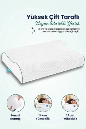 Ortopedik Visco Boyun Destekli Yastık Boyun Düzleşmesi ve Boyun Fıtığı İçin Hafızalı Visco Yastık 60x40x14-12cm