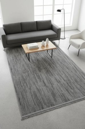 Enti Piana 1106 Antrasit Halı Kilim Kaymaz Taban Yıkanabilir Salon Mutfak Kesme Yolluk