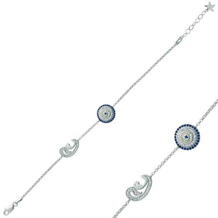 Gümüş Nazarlı Çift Vav Kadın Bileklik 