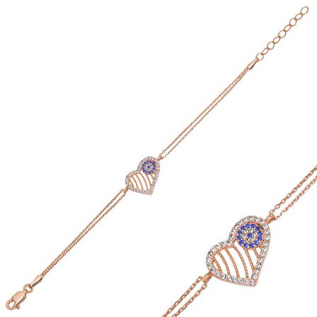 Gümüş Nazarlı Kalp Kadın Bileklik