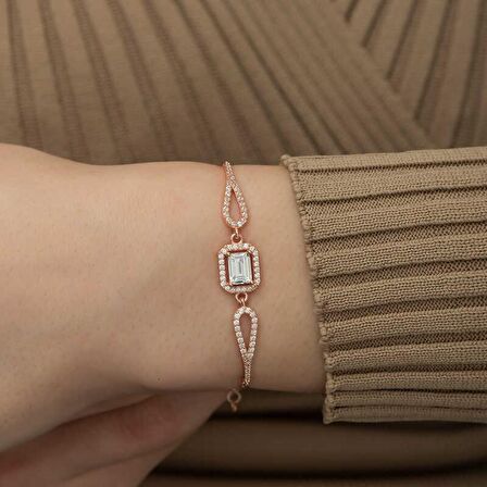 Gümüş Rose Dikdörtgen Baget Bileklik 