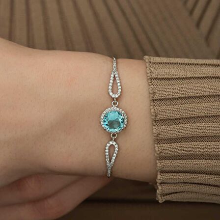 Gümüş Aquamarine Bileklik 