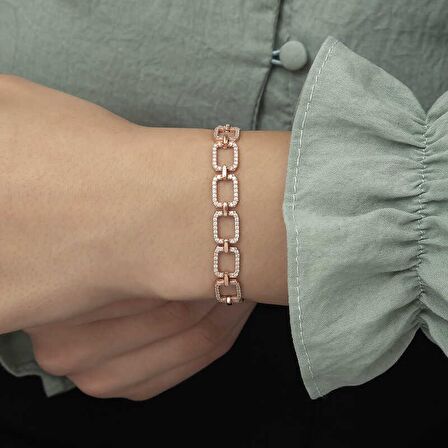 Gümüş Kare Taşlı Kadın Bileklik