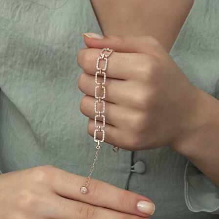 Gümüş Kare Taşlı Kadın Bileklik